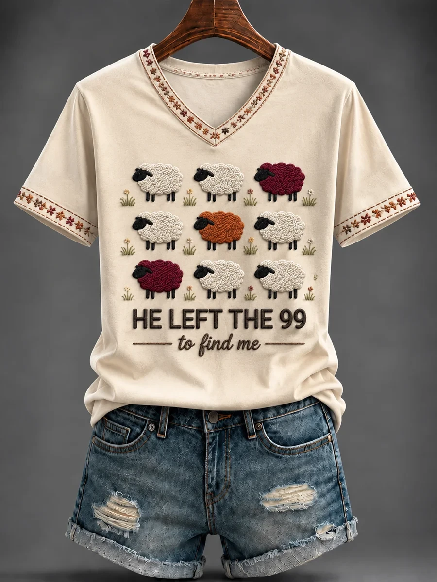 He Left The 99 To Find Me V-Neck T-Shirt Faith Based Clothing Stores Good Christian Gifts - Kdjoy He Left The 99 To Find Me V-Neck T-Shirt Faith Based Clothing Stores Good Christian Gifts - Kdjoy