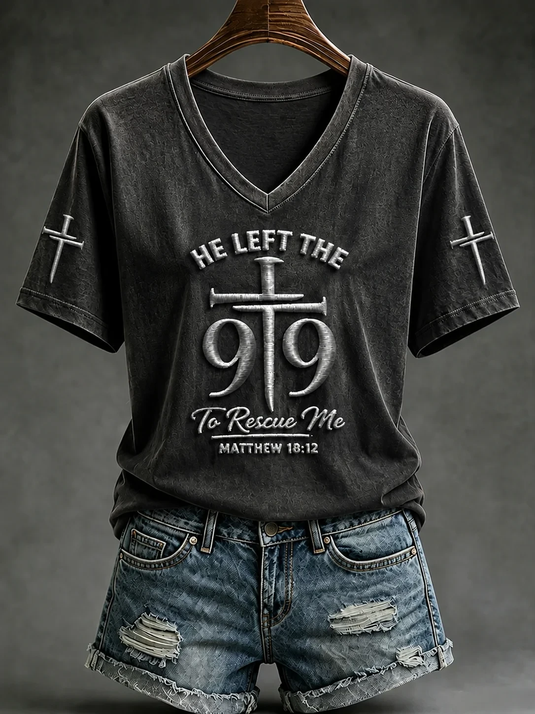 He Left The 99 To Rescue Me V-Neck Shirt Bible Apparel Christian Gifts Ideas - Kdjoy He Left The 99 To Rescue Me V-Neck Shirt Bible Apparel Christian Gifts Ideas - Kdjoy