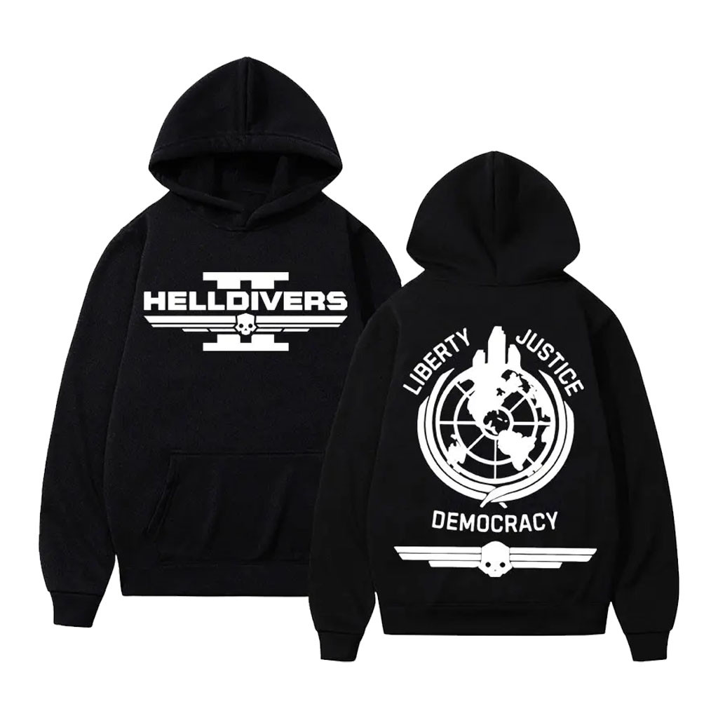 Helldivers Merch 2026 Liberty Justice Democracy Emblem Hoodie Black Gift For Video Game Lovers