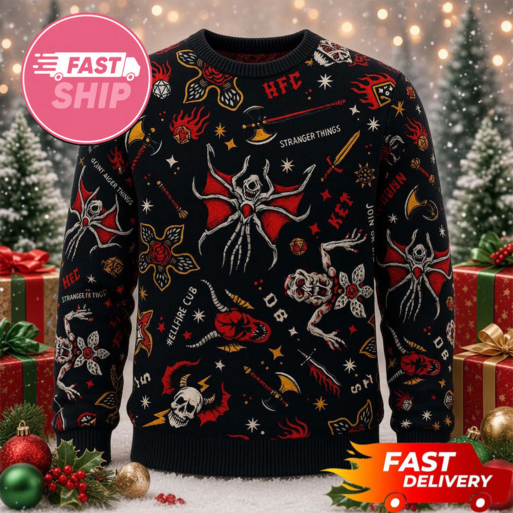 Hellfire Club Merch Demogorgon Mind Flayer Stranger Things Ugly Sweater BFF Gifts - Kdjoy Hellfire Club Merch Demogorgon Mind Flayer Stranger Things Ugly Sweater BFF Gifts - Kdjoy