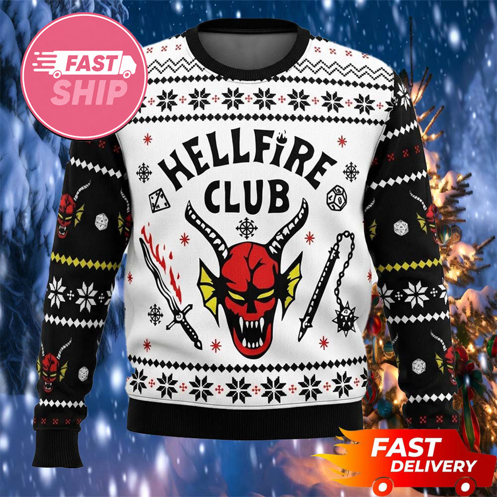 Hellfire Club Merch Demon Head Gift Stranger Things Ugly Sweater Gifts For Christmas - Kdjoy