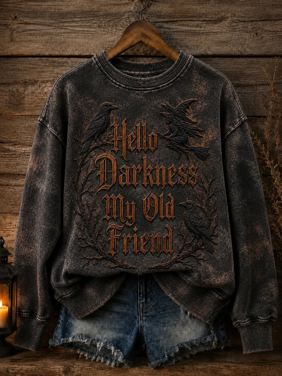 Hello Darkness My Old Friend Halloween Sweatshirt Gothic Crow Clothing Gifts For Fans - Kdjoy