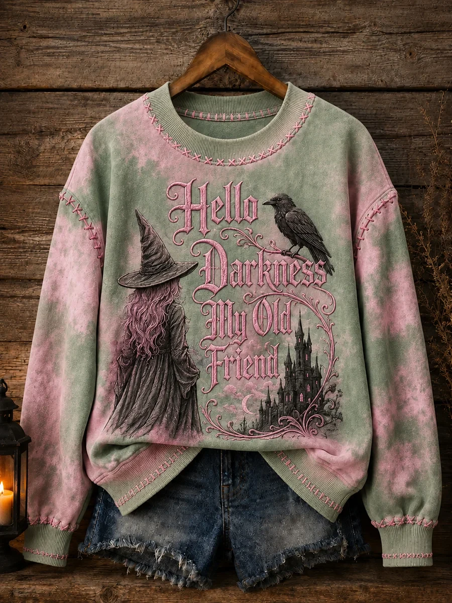 Hello Darkness My Old Friend Halloween Sweatshirt Gothic Crow Clothing Gifts Ideas For Wife - Kdjoy