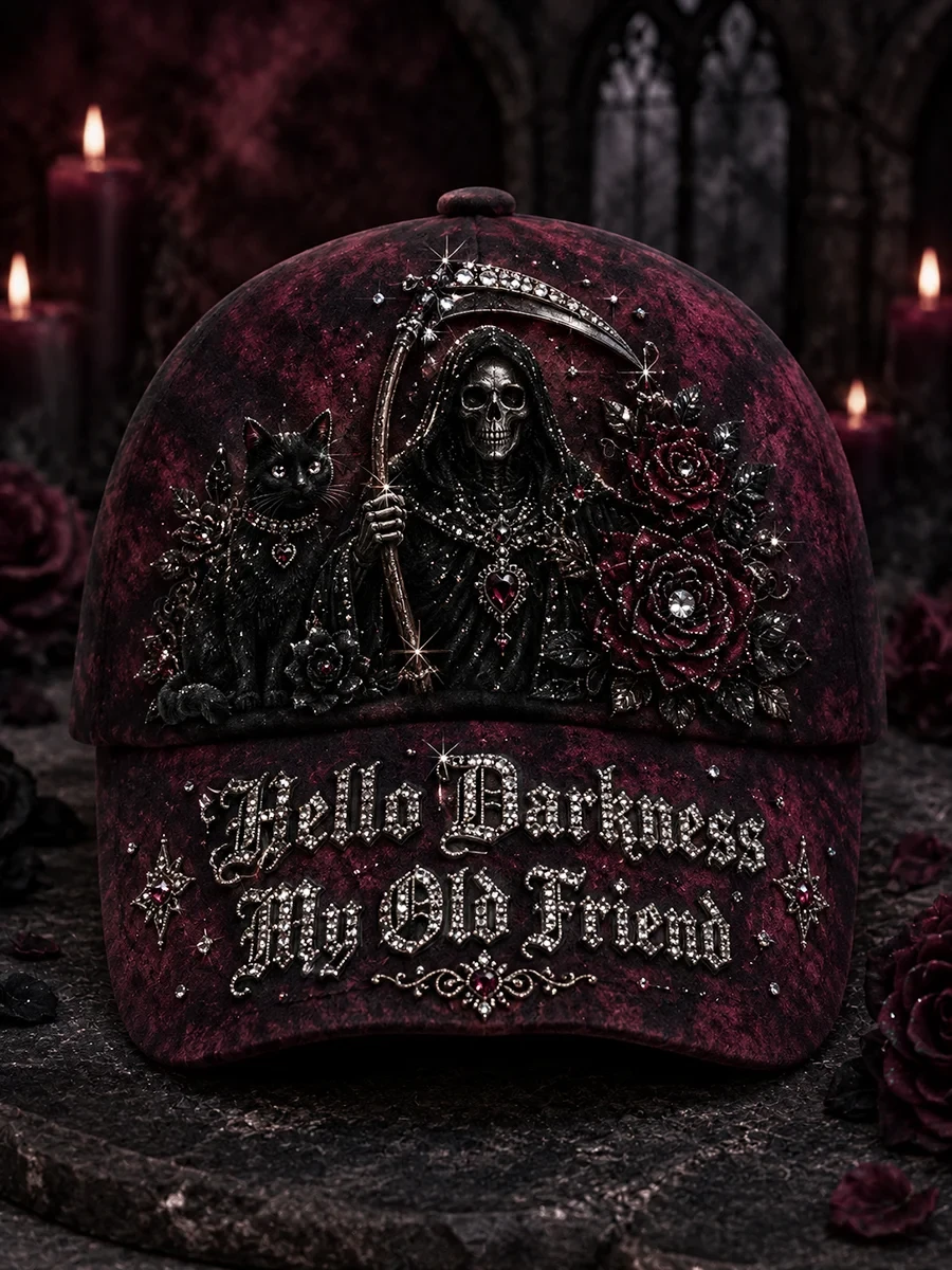 Hello Darkness My Old Friend Hat Gothic Grim Reaper Merch Women Halloween Outfits - Kdjoy