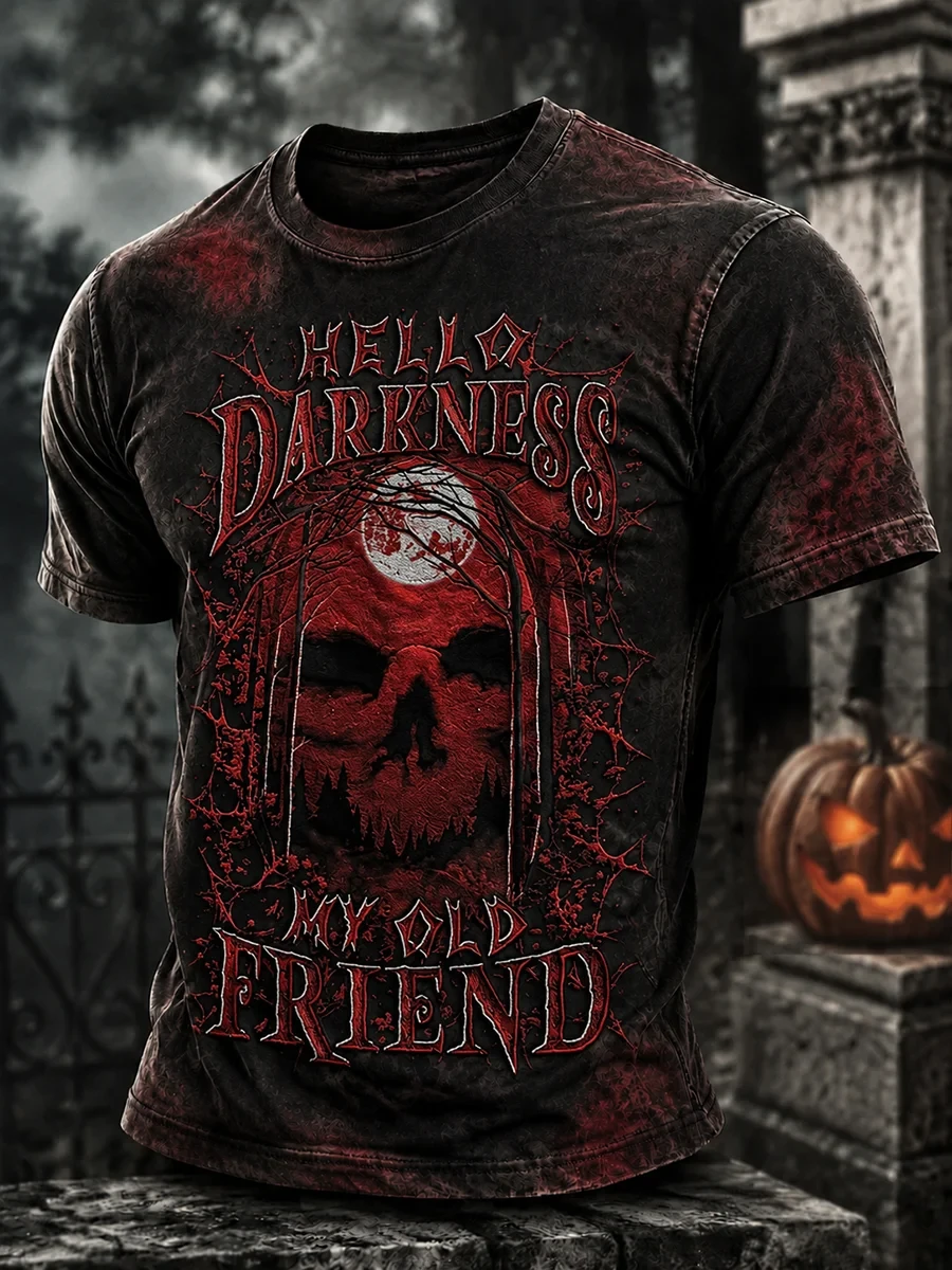 Hello Darkness My Old Friend T-Shirt Bloody Skull Shirt Halloween Gift For Men - Kdjoy