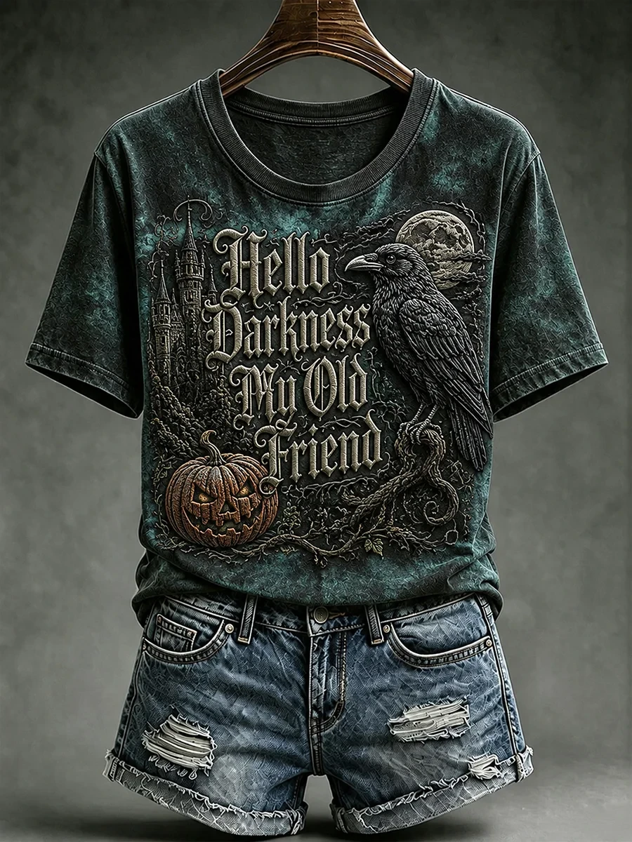 Hello Darkness My Old Friend T-Shirt Gothic Crow Shirt Halloween Gifts For Adults - Kdjoy Hello Darkness My Old Friend T-Shirt Gothic Crow Shirt Halloween Gifts For Adults - Kdjoy