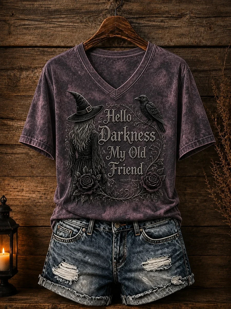 Hello Darkness My Old Friend V-Neck Shirt Gothic Halloween Apparel Birthday Gift - Kdjoy Hello Darkness My Old Friend V-Neck Shirt Gothic Halloween Apparel Birthday Gift - Kdjoy