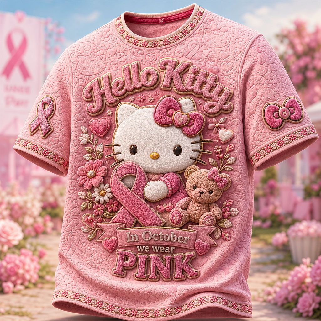Hello Kitty In October We Wear Pink Shirt Breast Cancer Awareness T-Shirt Gifts For Her