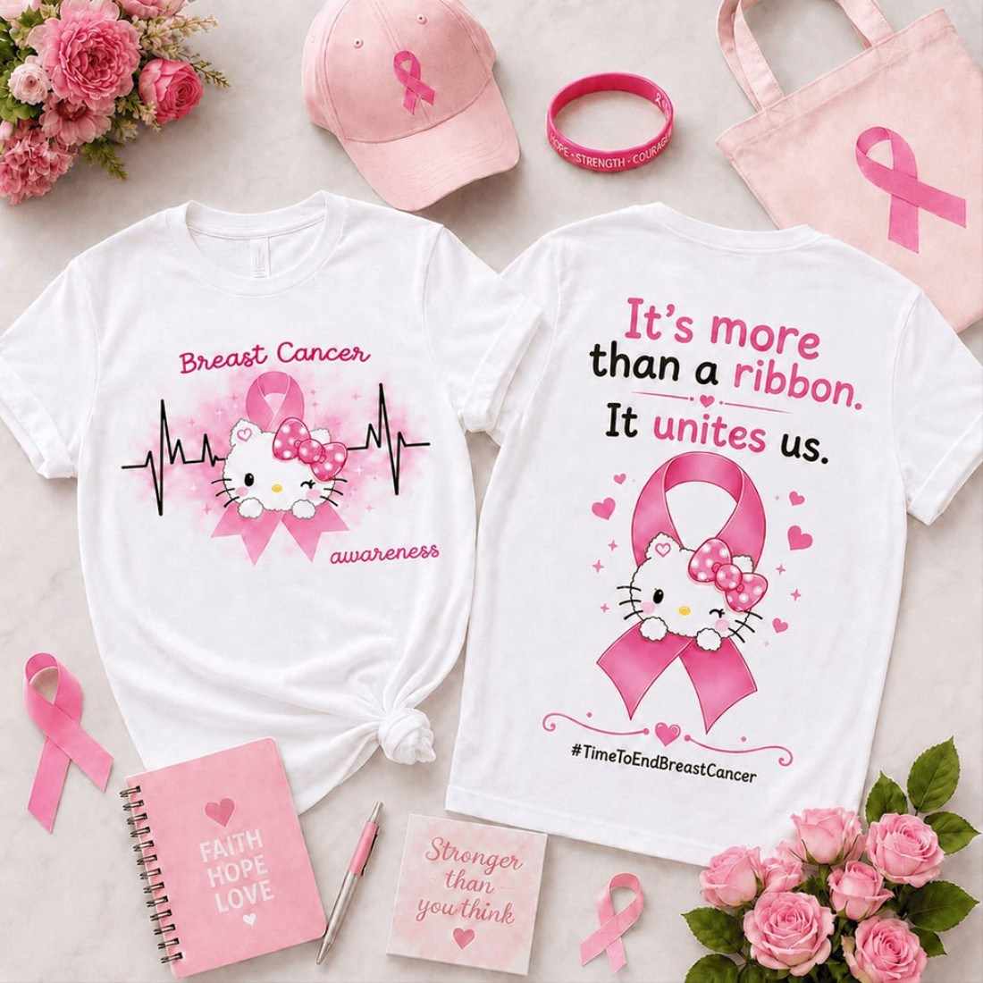 Hello Kitty Together in Pink Breast Cancer Awareness Shirt Heartbeat And Unity T-Shirt Women - Kdjoy Hello Kitty Together in Pink Breast Cancer Awareness Shirt Heartbeat And Unity T-Shirt Women - Kdjoy