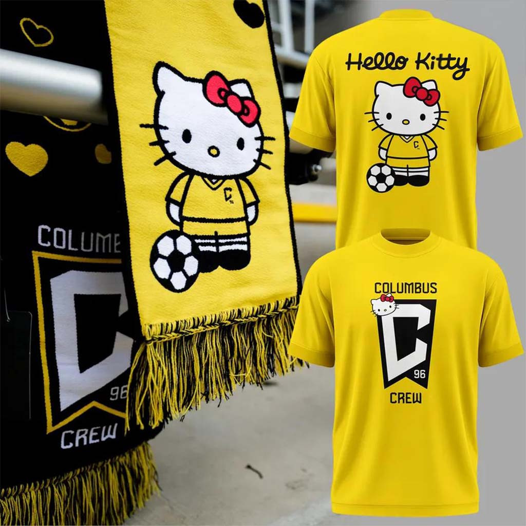 Hello Kitty X Columbus Crew Yellow Soccer T-Shirt Cute Game Day Shirt Columbus Crew Merch - Kdjoy