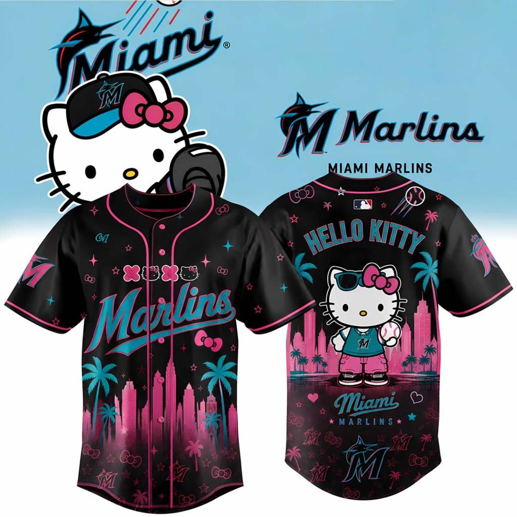 Hello Kitty X Miami Marlins 2026 Baseball Jersey Miami Marlins Merch Present For Baseball Fans - Kdjoy