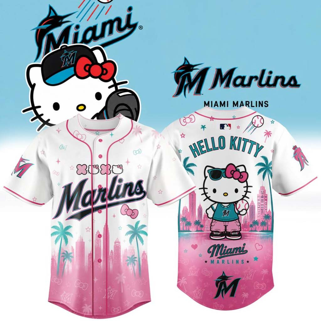 Hello Kitty X Miami Marlins 2026 Edition Pink Baseball Jersey Miami Marlins Merch Gift For Fans - Kdjoy