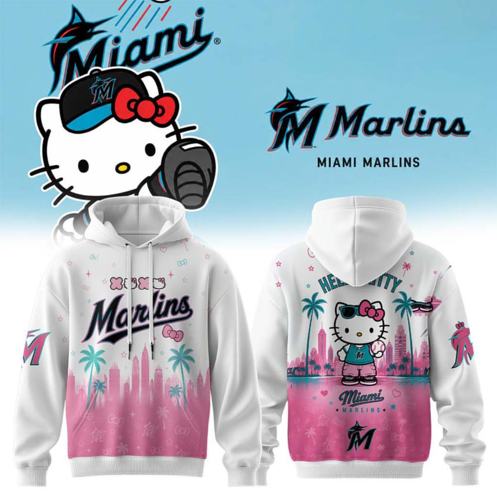 Hello Kitty X Miami Marlins 2026 Hoodie Miami Marlins Merch Cute Gifts For Baseball Fans - Kdjoy