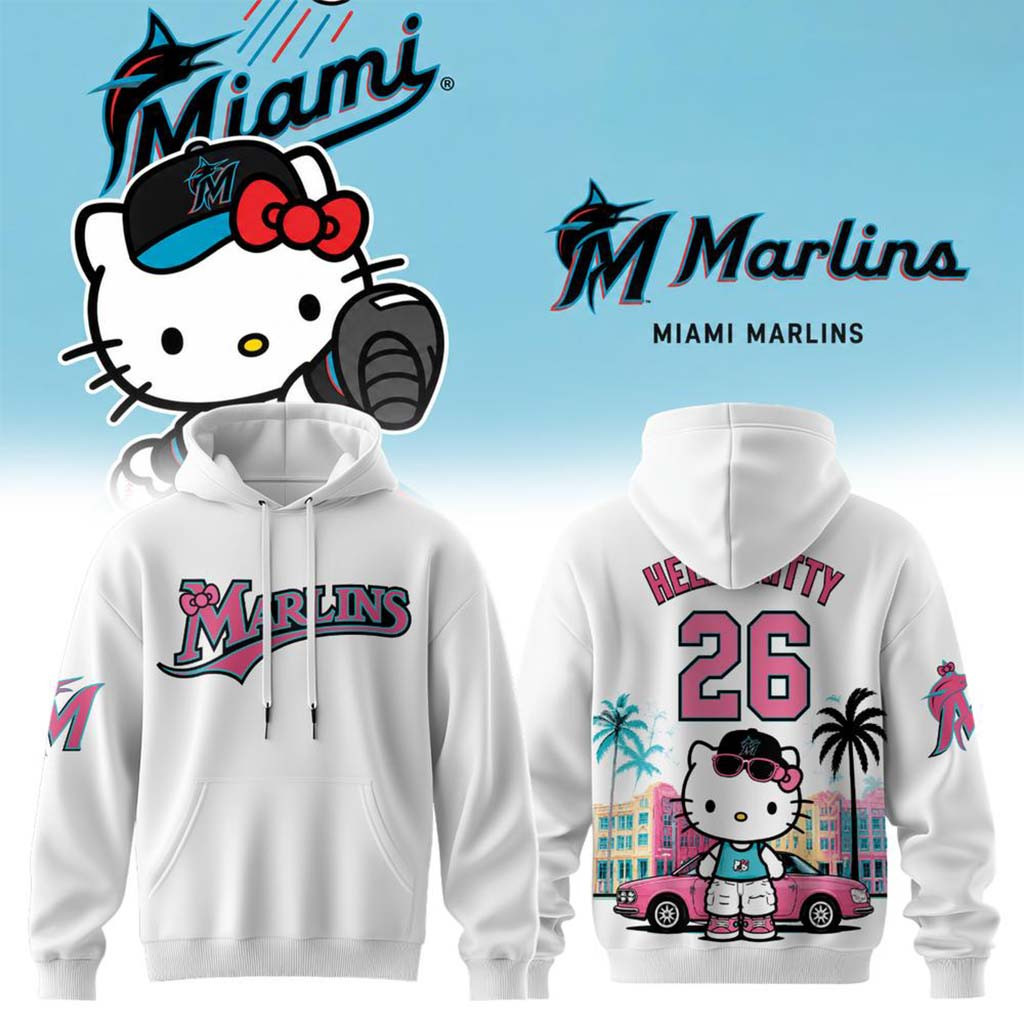 Hello Kitty X Miami Marlins 2026 Hoodie Miami Marlins Merch Kawaii Gifts For Baseball Lovers - Kdjoy