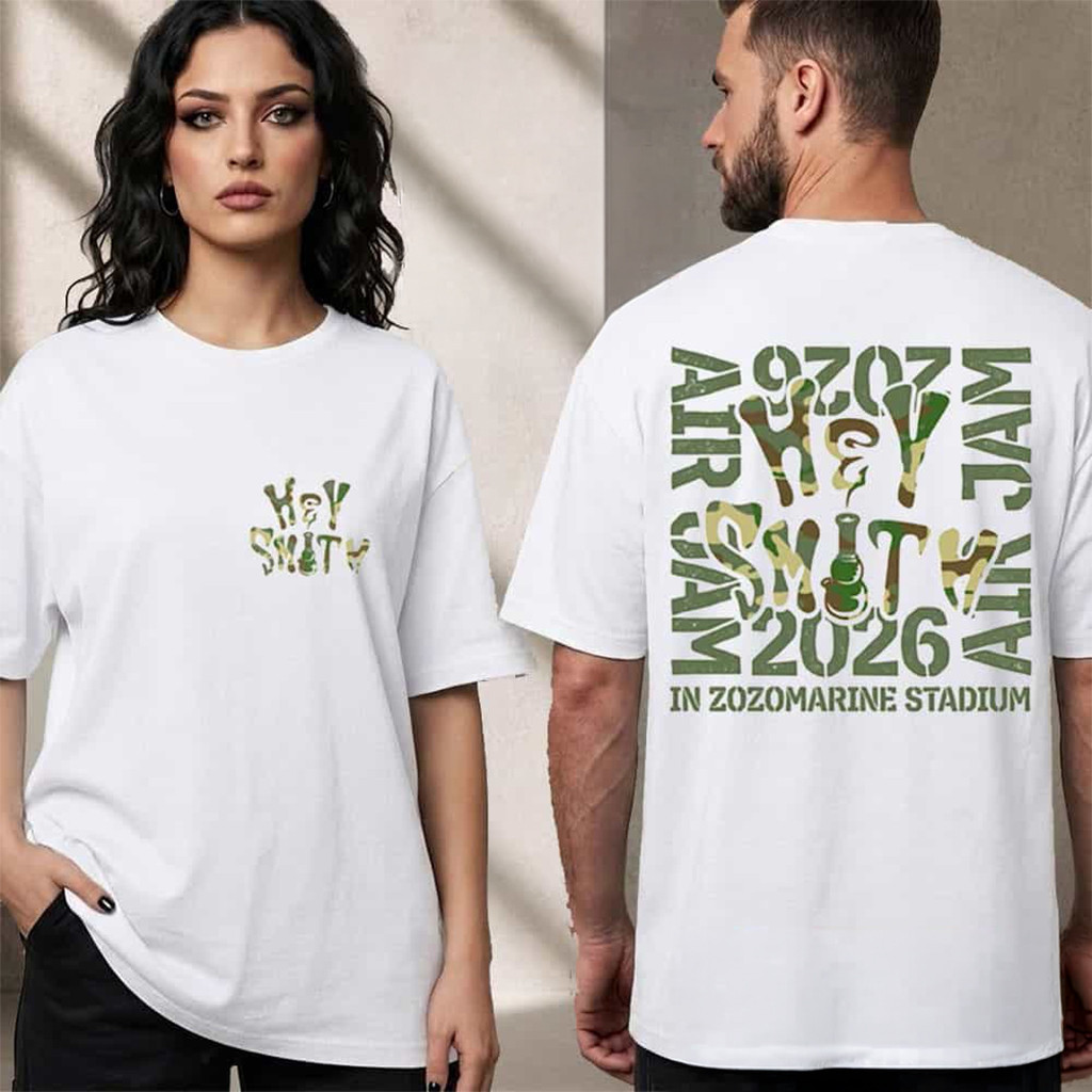 Hey Smith x Air Jam 2026 Camo Logo White T-Shirt Hey Smith Merch Music Lover Gifts For Him