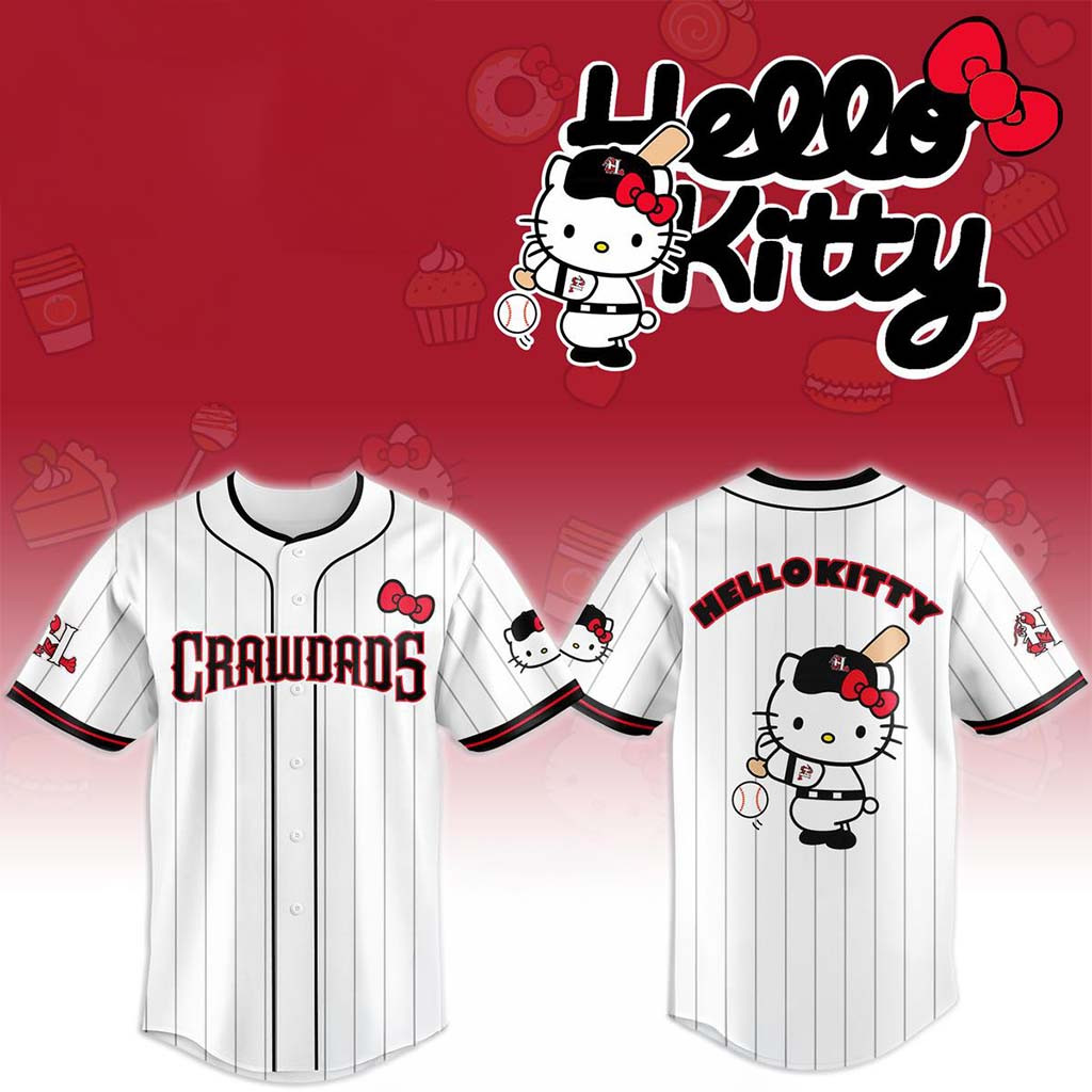 Hickory Crawdads X Hello Kitty Classic Striped 2026 Night Game Jersey Hickory Crawdads Merch - Kdjoy