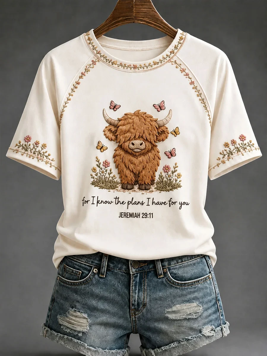 Highland Cow For I Know The Plans I Have For You T-Shirt Faith Based Apparel Bible Gifts - Kdjoy