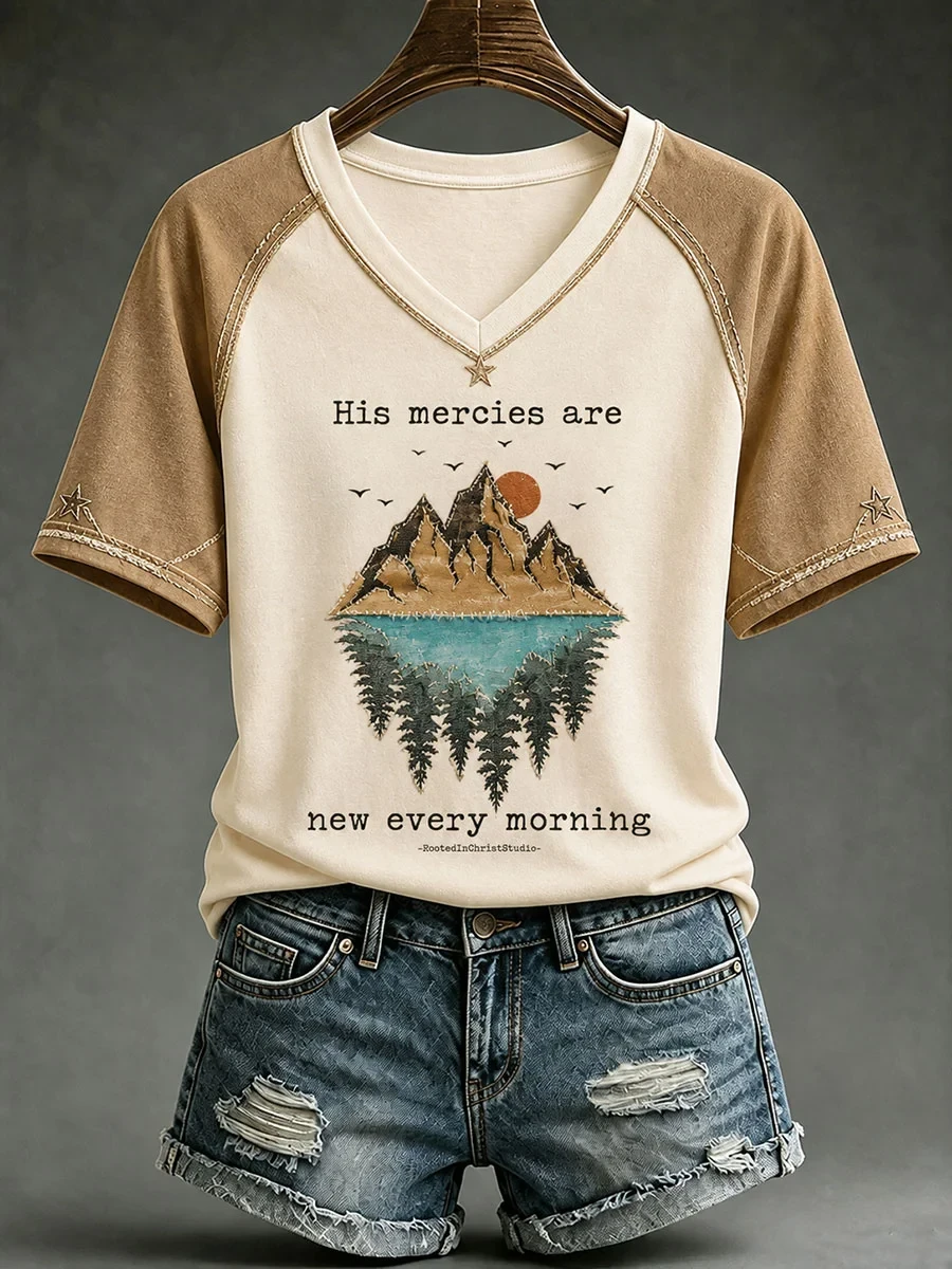 His Mercies Are New Every Morning V-Neck T-Shirt Faith Clothes Shop Christian Gift Ideas - Kdjoy His Mercies Are New Every Morning V-Neck T-Shirt Faith Clothes Shop Christian Gift Ideas - Kdjoy
