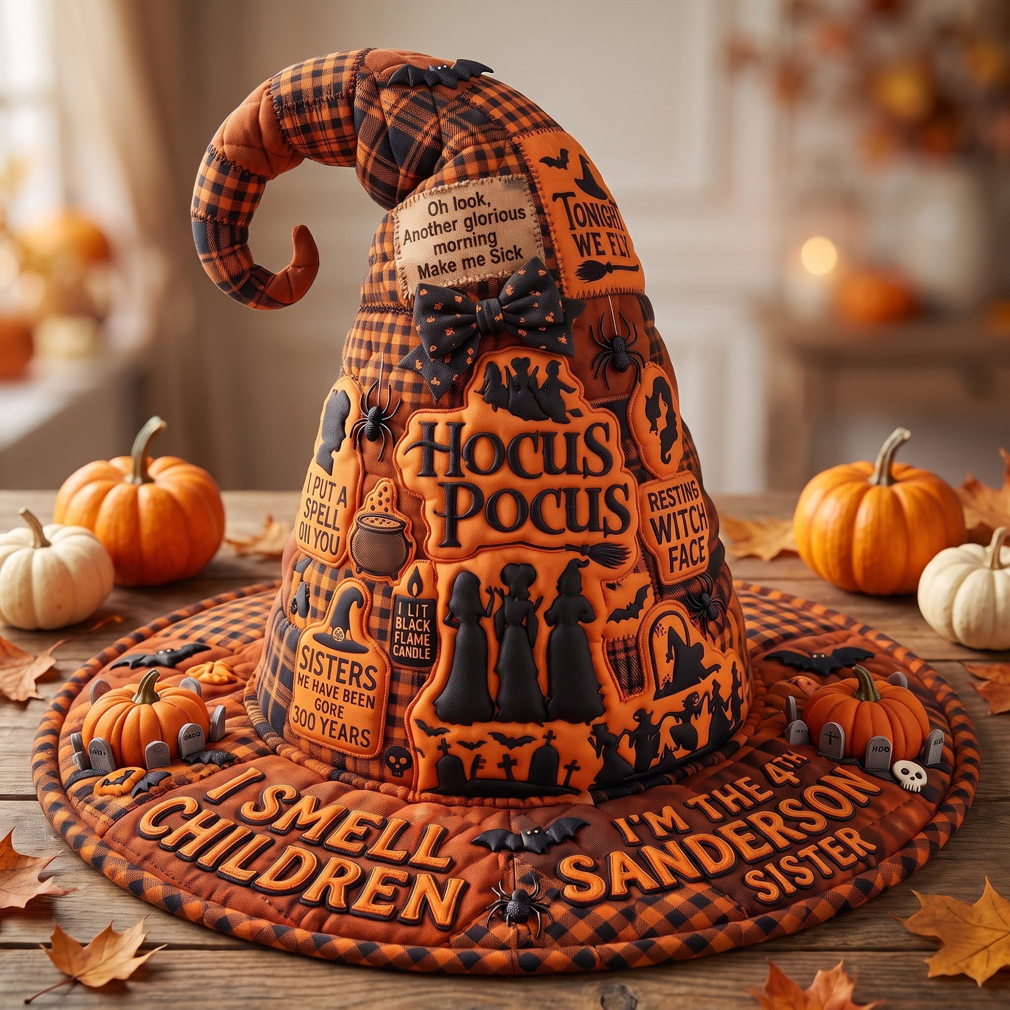 Hocus Pocus Macabre Spell Sisters Quilted Witch Hat Halloween Gift For Witch Lover - Kdjoy Hocus Pocus Macabre Spell Sisters Quilted Witch Hat Halloween Gift For Witch Lover - Kdjoy