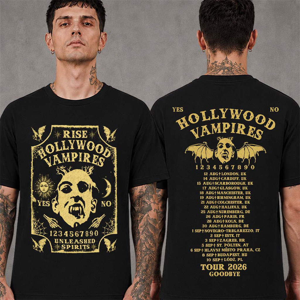 Hollywood Vampires Merch Europe And UK 2026 Tour Ouija Unleashed Spirits T-Shirt Him Gifts - Kdjoy