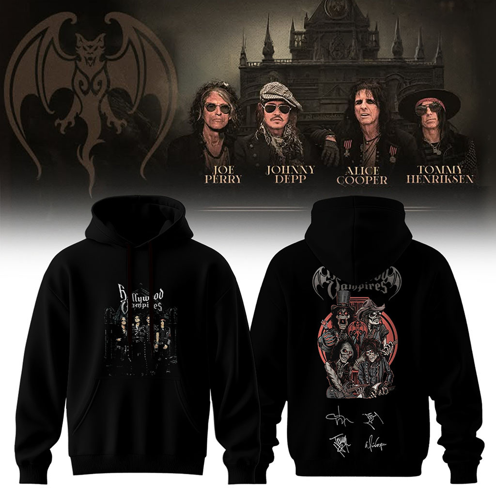 Hollywood Vampires World Tour 2026 Signature Hoodie Black Hollywood Vampires Merch Fan Gifts - Kdjoy