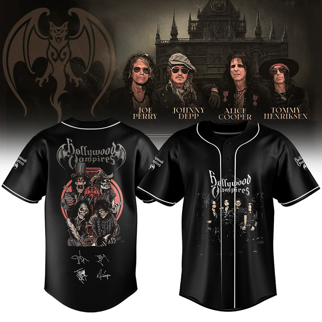 Hollywood Vampires World Tour 2026 Signed Special Black Baseball Jersey Hollywood Vampires Merch - Kdjoy
