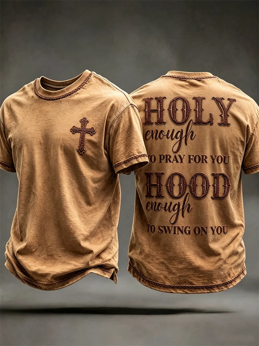 Holy Enough To Pray For You Hood Enough T-Shirt Christian Faith Merch Trendy Apparel Gift - Kdjoy