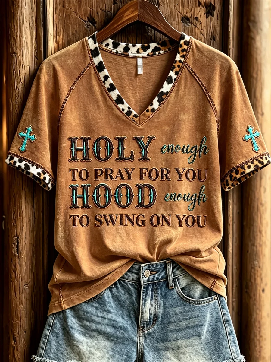 Holy Enough To Pray For You Hood Enough To Swing On You Western V-Neck Shirt Gifts For Christ - Kdjoy Holy Enough To Pray For You Hood Enough To Swing On You Western V-Neck Shirt Gifts For Christ - Kdjoy