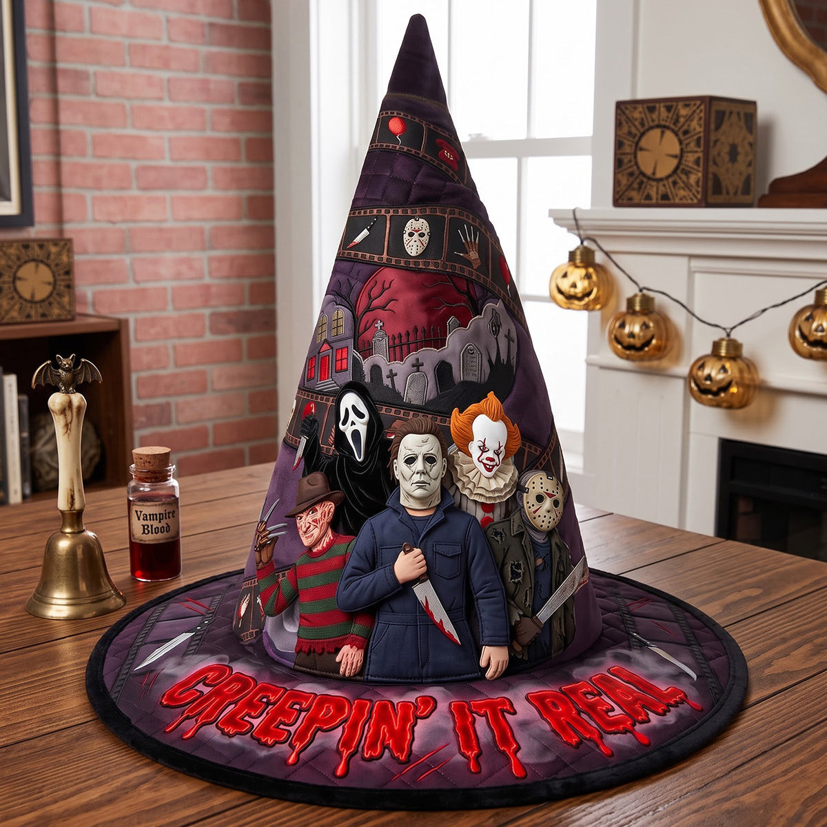 Horror Character Creepin' It Real Quilted Witch Hat Halloween Gifts For Horror Lovers - Kdjoy Horror Character Creepin' It Real Quilted Witch Hat Halloween Gifts For Horror Lovers - Kdjoy