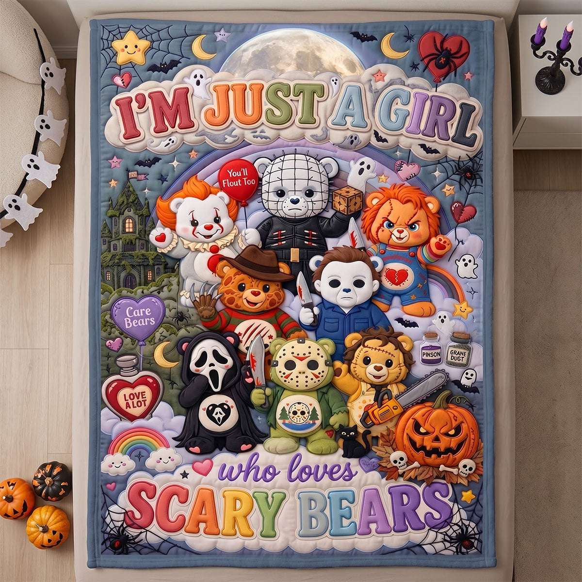 Horror Character I'm Just A Girl Who Loves Scary Bears Blanket Cute Creepy Halloween Merch - Kdjoy