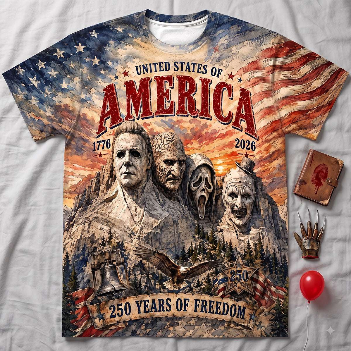 Horror Characters 250 Years Of Freedom T-Shirt Patriotic Tees Gift Ideas For Horror Lovers - Kdjoy
