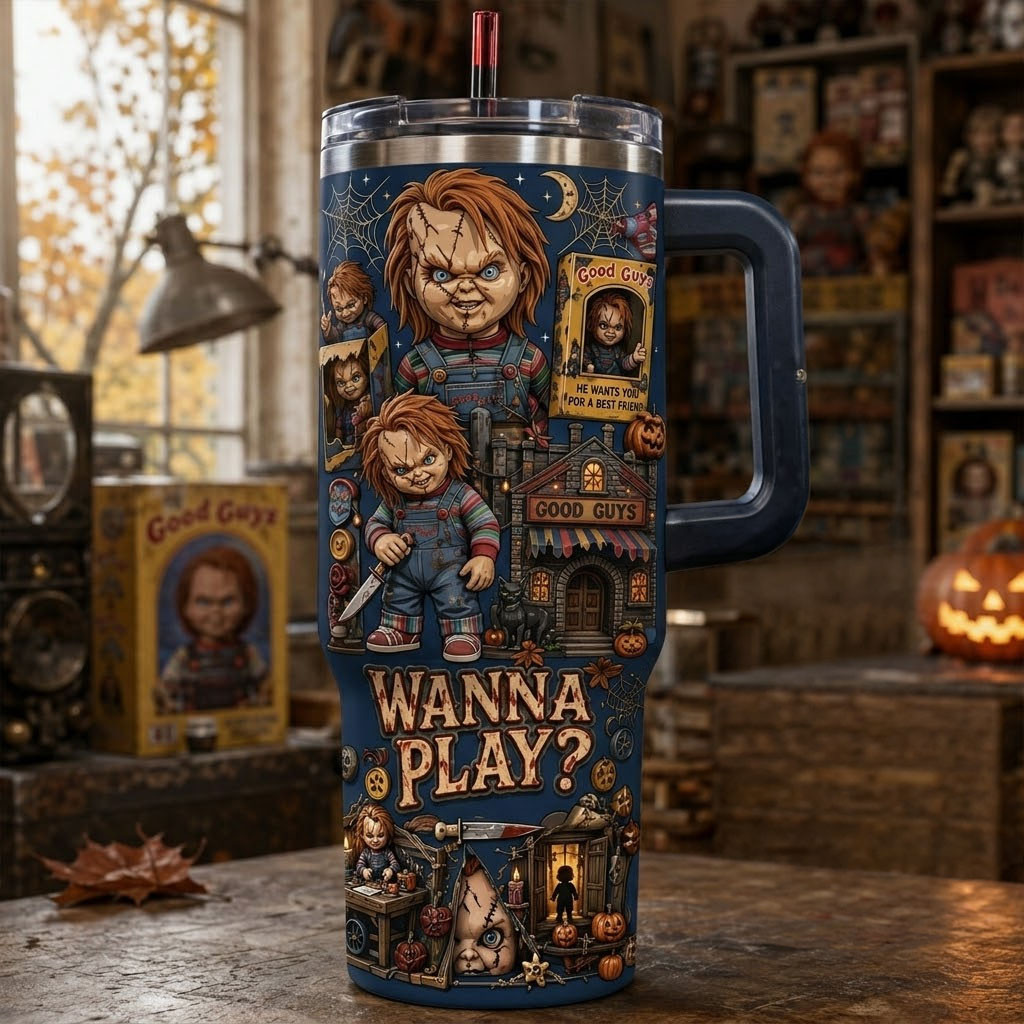 Horror Chucky Wanna Play Tumbler Halloween Cap Gift Ideas For Horror Lovers - Kdjoy Horror Chucky Wanna Play Tumbler Halloween Cap Gift Ideas For Horror Lovers - Kdjoy