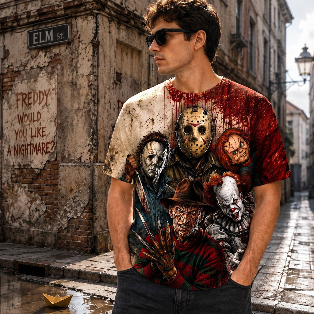 Horror Movie Characters T-Shirt Jason Freddy Chucky Pennywise Shirt Gifts For Horror Lovers - Kdjoy