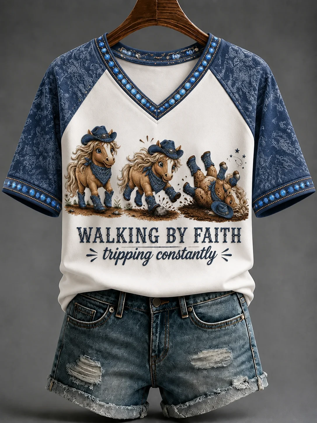 Horse Walking By Faith Tripping Constantly V-Neck Shirt Christian Apparel Religious Gifts Ideas - Kdjoy Horse Walking By Faith Tripping Constantly V-Neck Shirt Christian Apparel Religious Gifts Ideas - Kdjoy