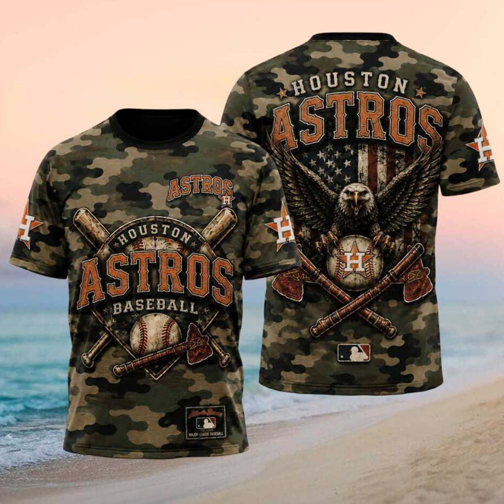 Houston Astros Bald Eagle American Flag Camo T-Shirt Patriotic Shirt Houston Astros Merch