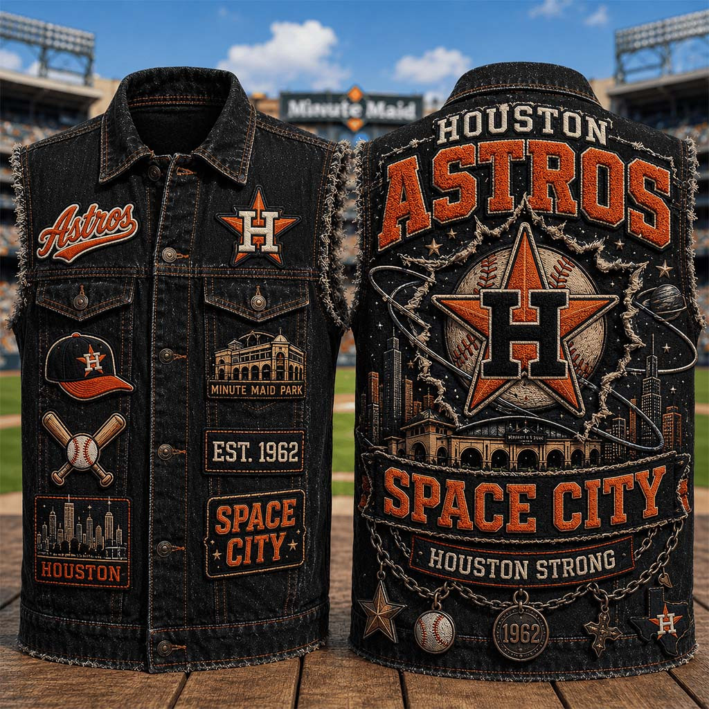 Houston Astros Merch Space City Houston Strong Denim Vest Present For Baseball Lovers - Kdjoy