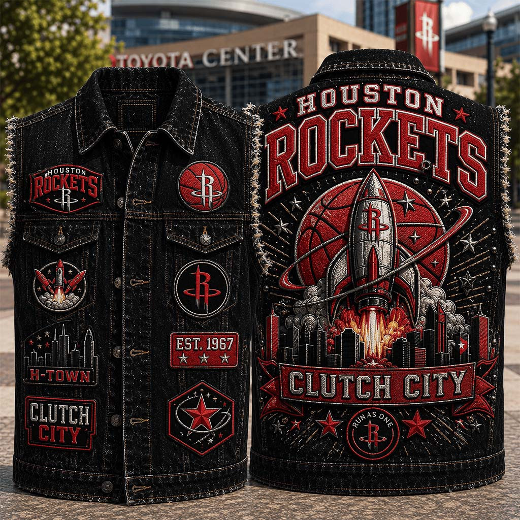 Houston Rockets Clutch City Run As One Denim Jacket Houston Rockets Merch Basketball Fan Gear - Kdjoy