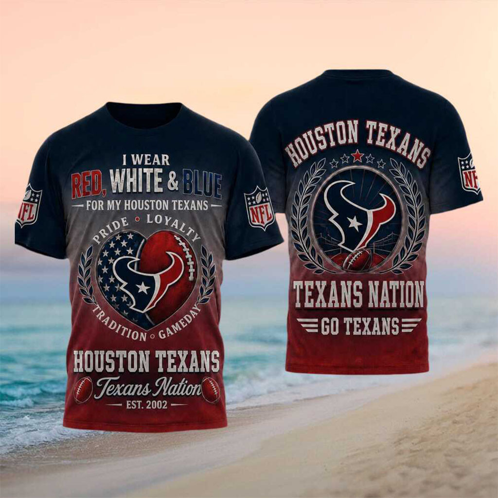 Houston Texans Football Heart American Flag Pride Shirt Houston Texans Merch Gift For Fans - Kdjoy