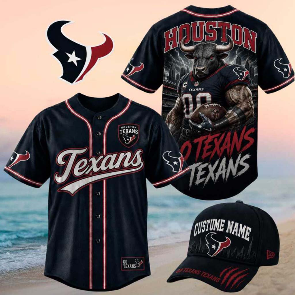 Houston Texans Muscular Bull Mascot Go Texans Baseball Jersey Houston Football Merch Fan Gifts Houston Texans Muscular Bull Mascot Go Texans Baseball Jersey Houston Football Merch Fan Gifts