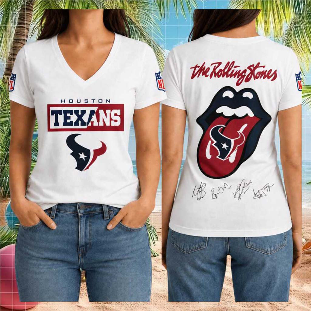 Houston Texans Rolling Stones Tongue Logo V-Neck Shirt Houston Texans Merch Fan Present - Kdjoy