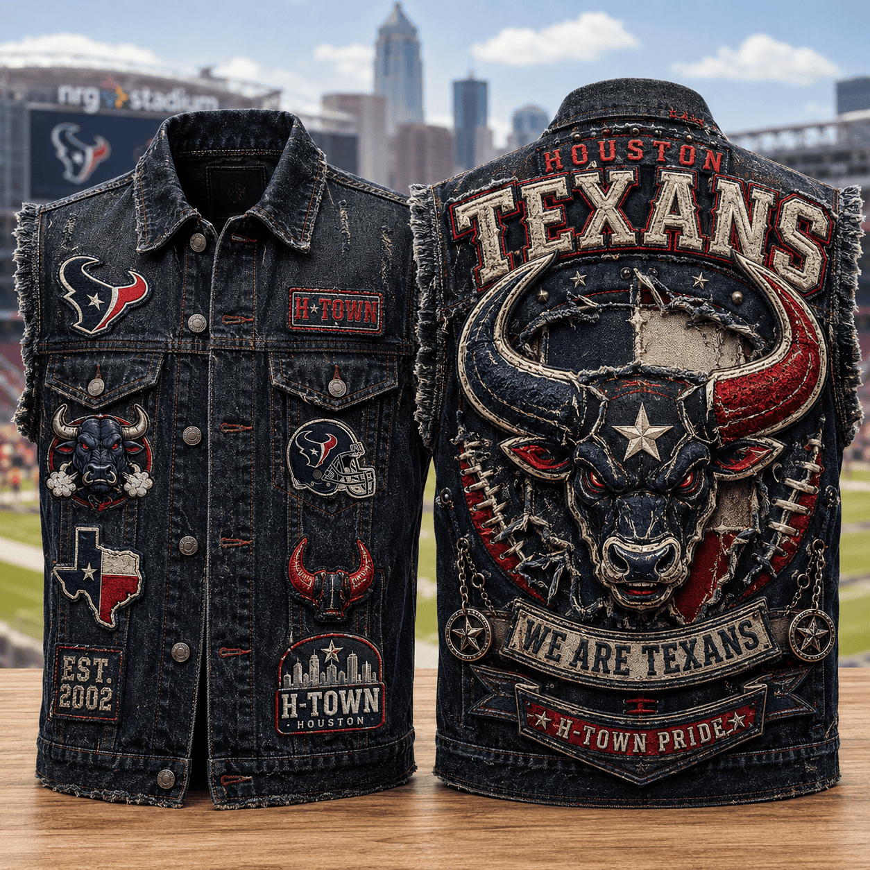 Houston Texans We Are Texans H Town Pride Denim Vest Houston Texans Merch Gifts For Fans - Kdjoy Houston Texans We Are Texans H Town Pride Denim Vest Houston Texans Merch Gifts For Fans - Kdjoy