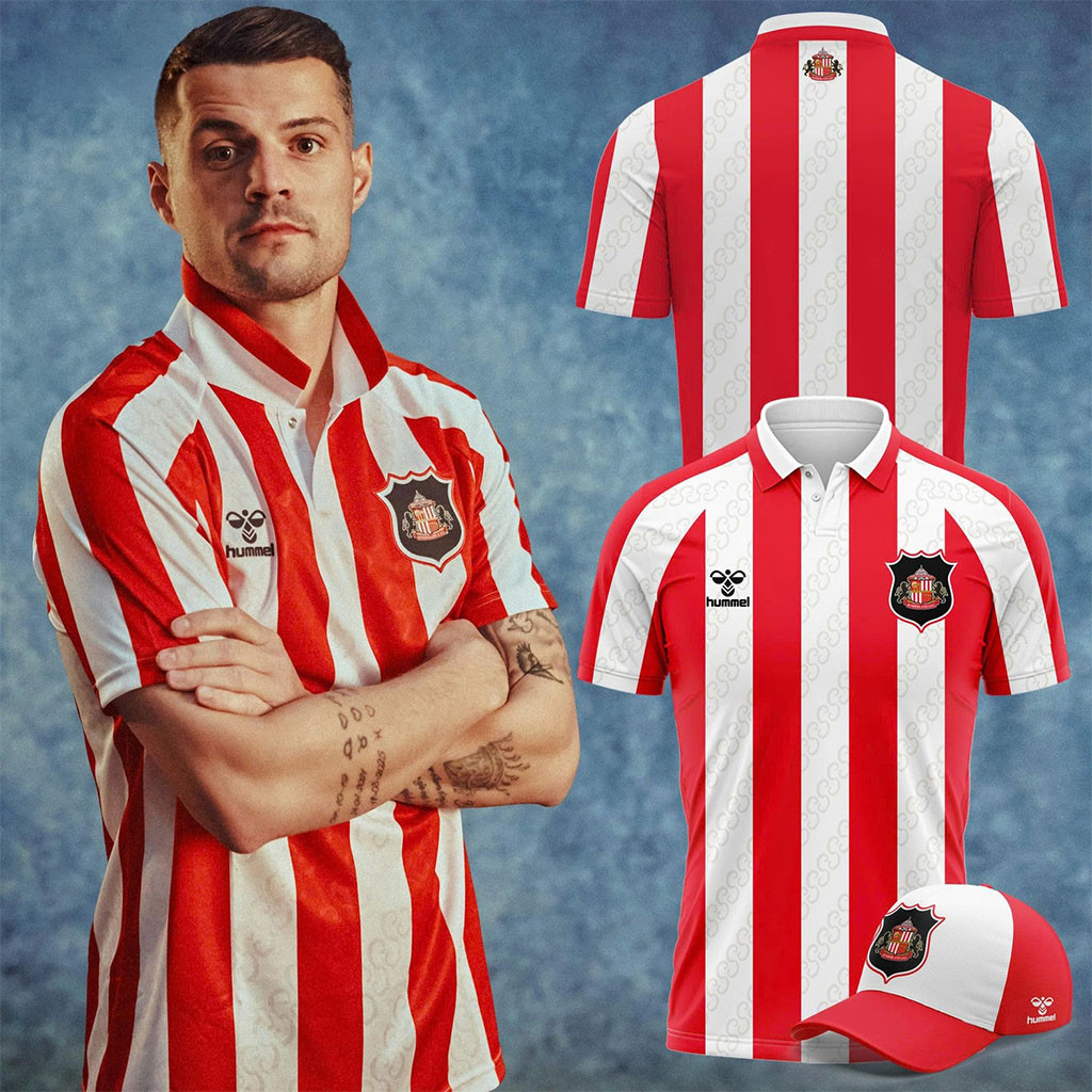 Hummel Sunderland AFC 2026-27 Red and White Striped Soccer Jersey Polo Gifts For Brother - Kdjoy
