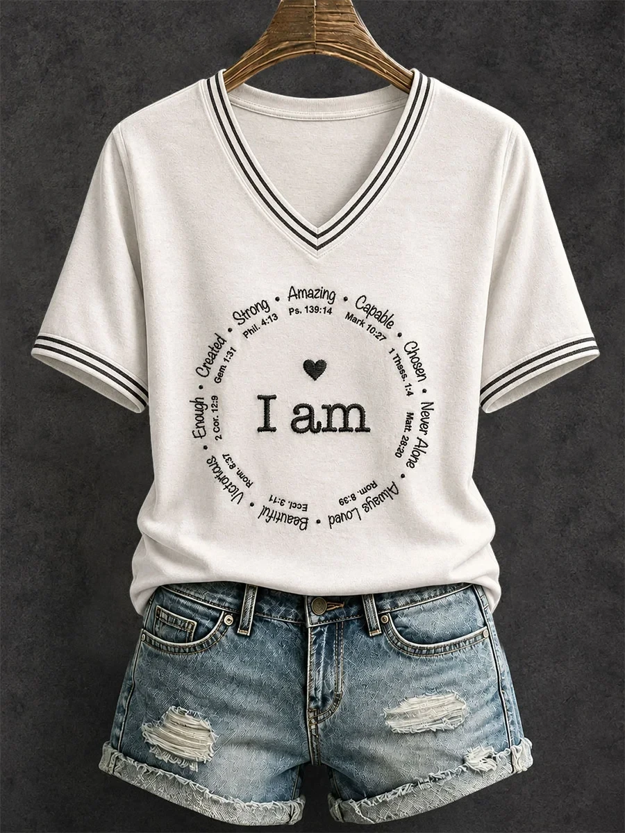 I Am V-Neck Shirt Bible Verse Apparel Best Christian Gifts For Women - Kdjoy