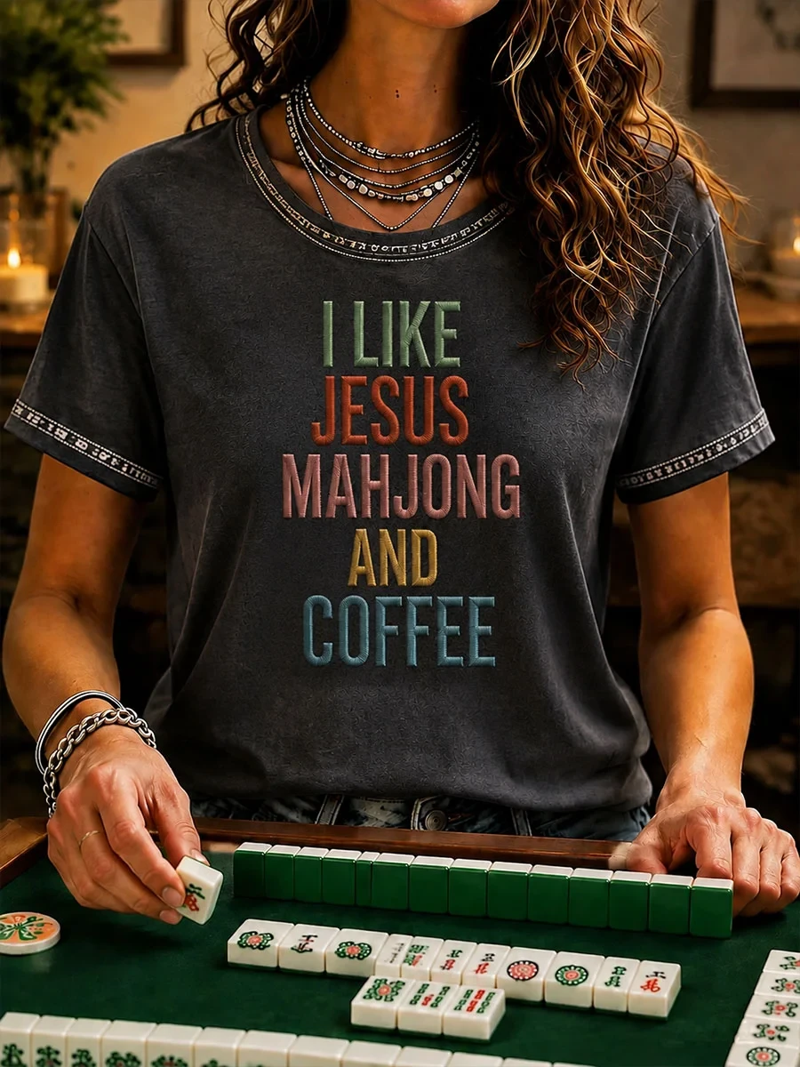 I Like Jesus Mahjong And Coffee T-Shirt Religious Game Merch Unique Gift For Women - Kdjoy