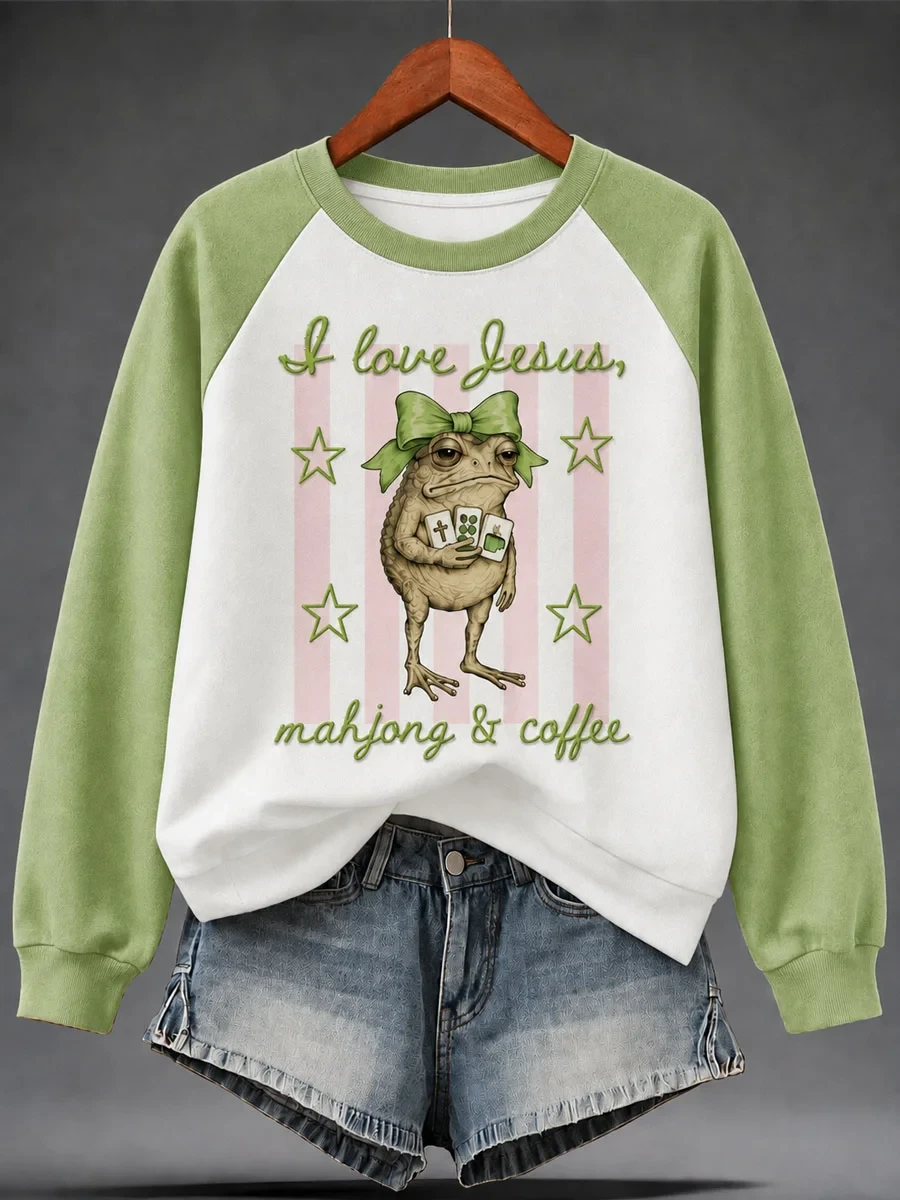 I Love Jesus Mahjong Coffee Sweatshirt Frog Mahjong Clothing New Season Ideas - Kdjoy