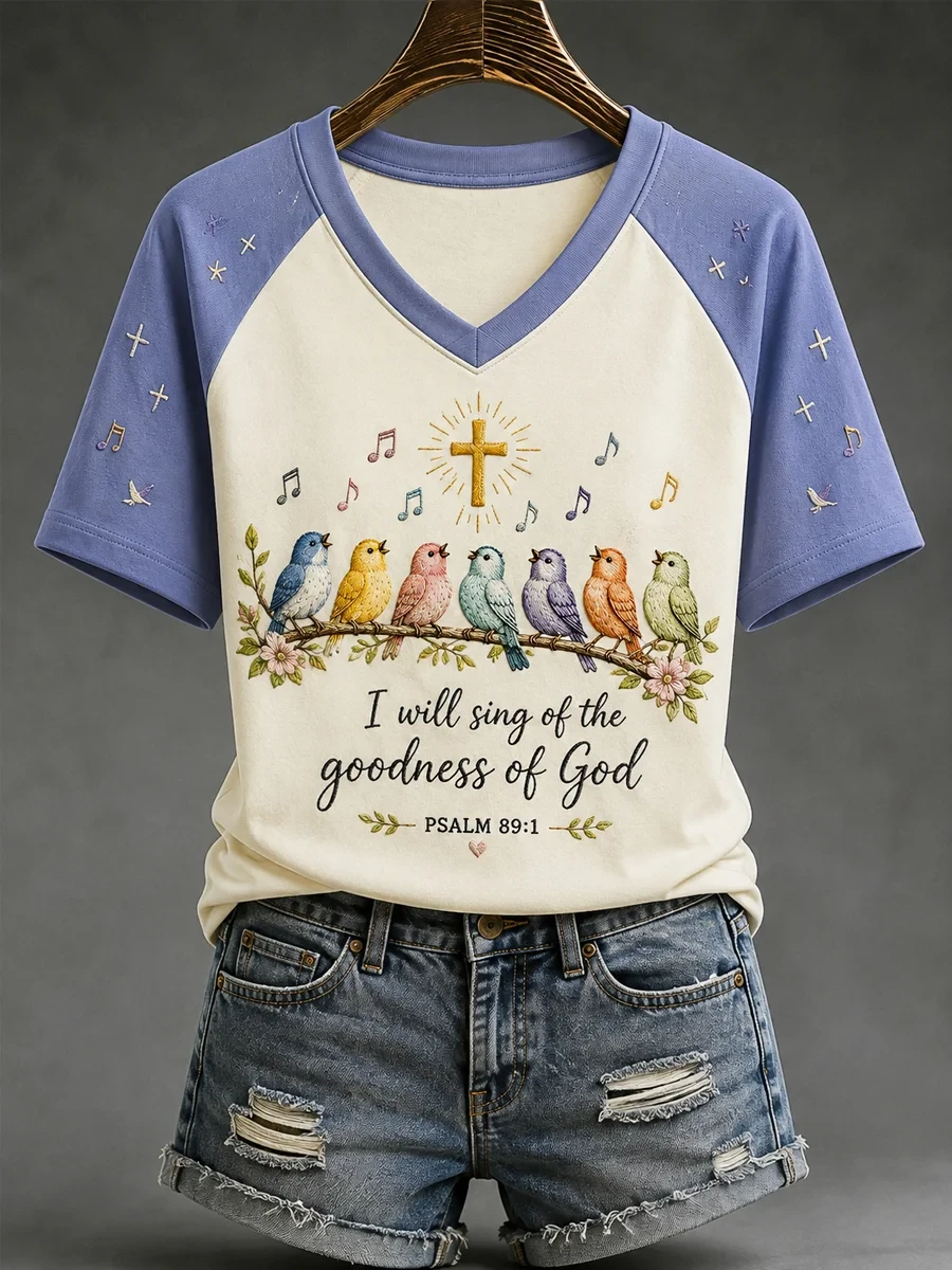 I Will Sing Of The Goodness Of God Birds V-Neck Shirt Cool Christian Apparel Present For Her - Kdjoy I Will Sing Of The Goodness Of God Birds V-Neck Shirt Cool Christian Apparel Present For Her - Kdjoy