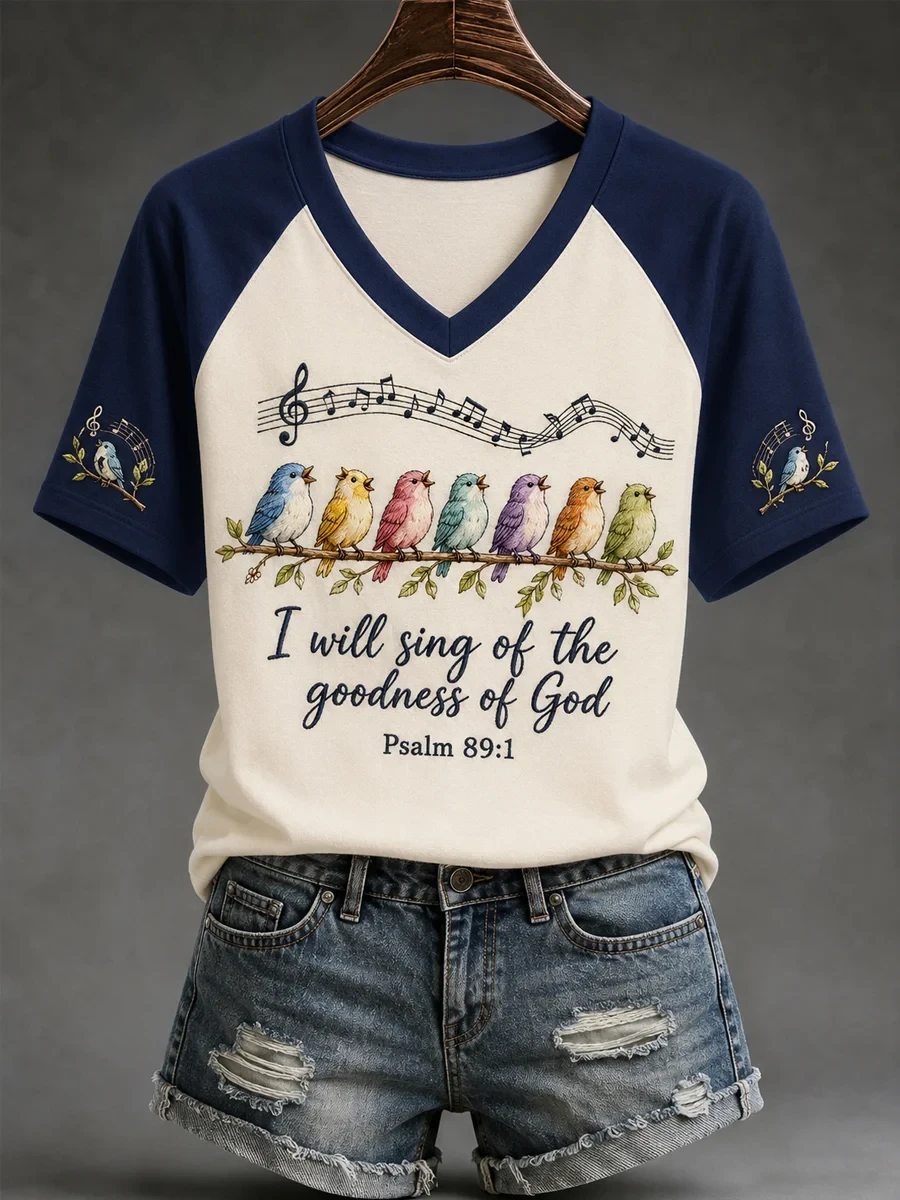 I Will Sing Of The Goodness Of God Birds V-Neck T-Shirt Bible Apparel Christian Gift Ideas - Kdjoy I Will Sing Of The Goodness Of God Birds V-Neck T-Shirt Bible Apparel Christian Gift Ideas - Kdjoy