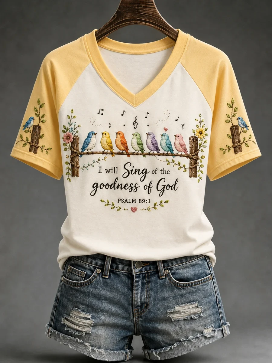 I Will Sing Of The Goodness Of God Birds V-Neck T-Shirt Bible Gifts For Women - Kdjoy I Will Sing Of The Goodness Of God Birds V-Neck T-Shirt Bible Gifts For Women - Kdjoy