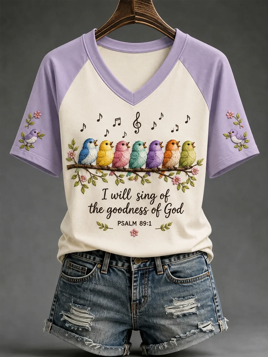I Will Sing Of The Goodness Of God Birds V-Neck T-Shirt Christian Gifts For Her - Kdjoy I Will Sing Of The Goodness Of God Birds V-Neck T-Shirt Christian Gifts For Her - Kdjoy