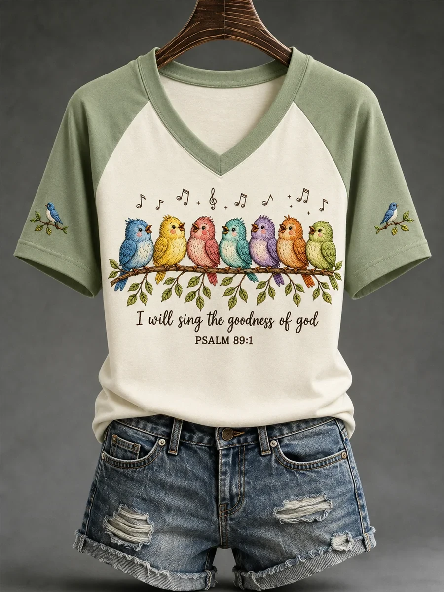 I Will Sing Of The Goodness Of God Birds V-Neck T-Shirt Christian Gifts For Ladies - Kdjoy I Will Sing Of The Goodness Of God Birds V-Neck T-Shirt Christian Gifts For Ladies - Kdjoy